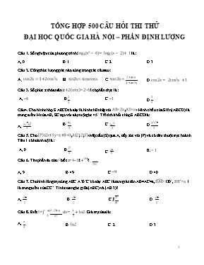 Tổng hợp 500 câu hỏi thi thử đại học quốc gia Hà nội  Phần định lượng
